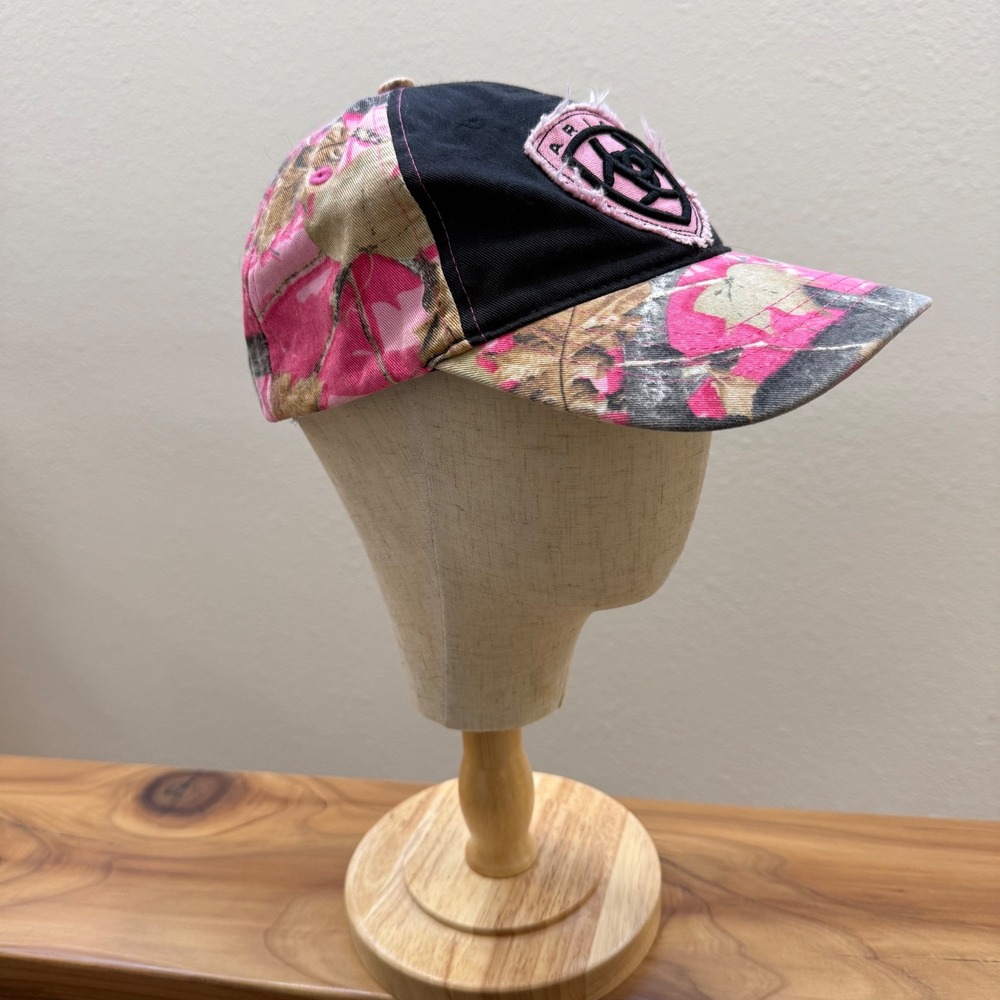 Ariat Pink Camo Western Adjust Strapback Distressed‎ Baseball Cap Hat Women OS - Picture 11 of 11